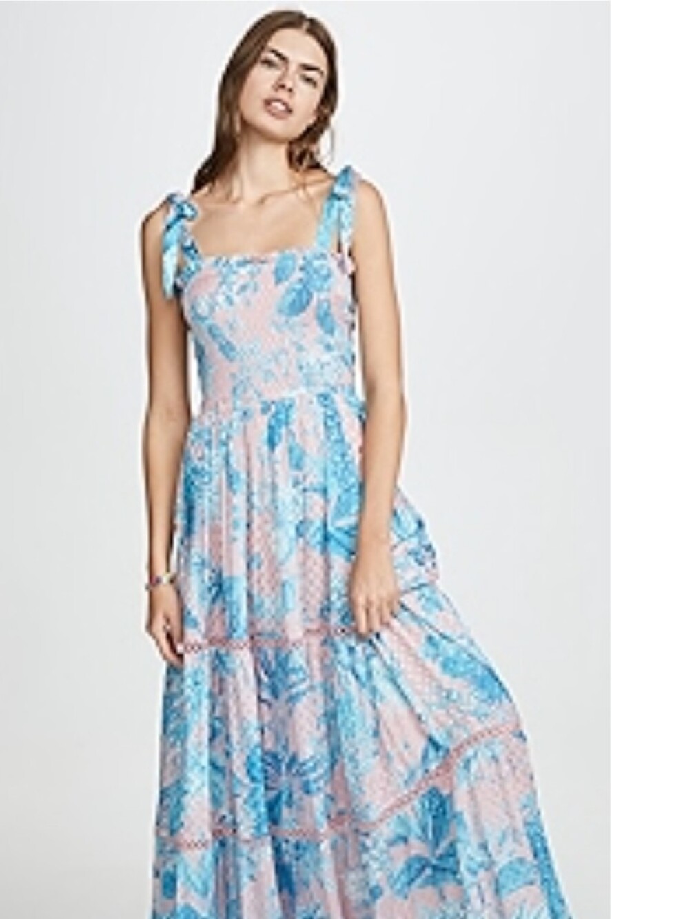 HEMANT & NANDITA Pink and Blue Floral Tie-Shoulder Maxi Dress
